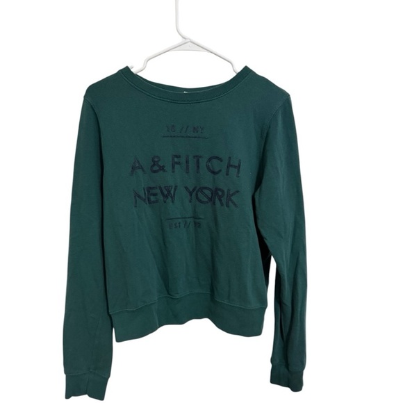 Abercrombie and Fitch AE Vintage Sweatshirt Medium Green Crewneck Embroidered - Picture 1 of 4